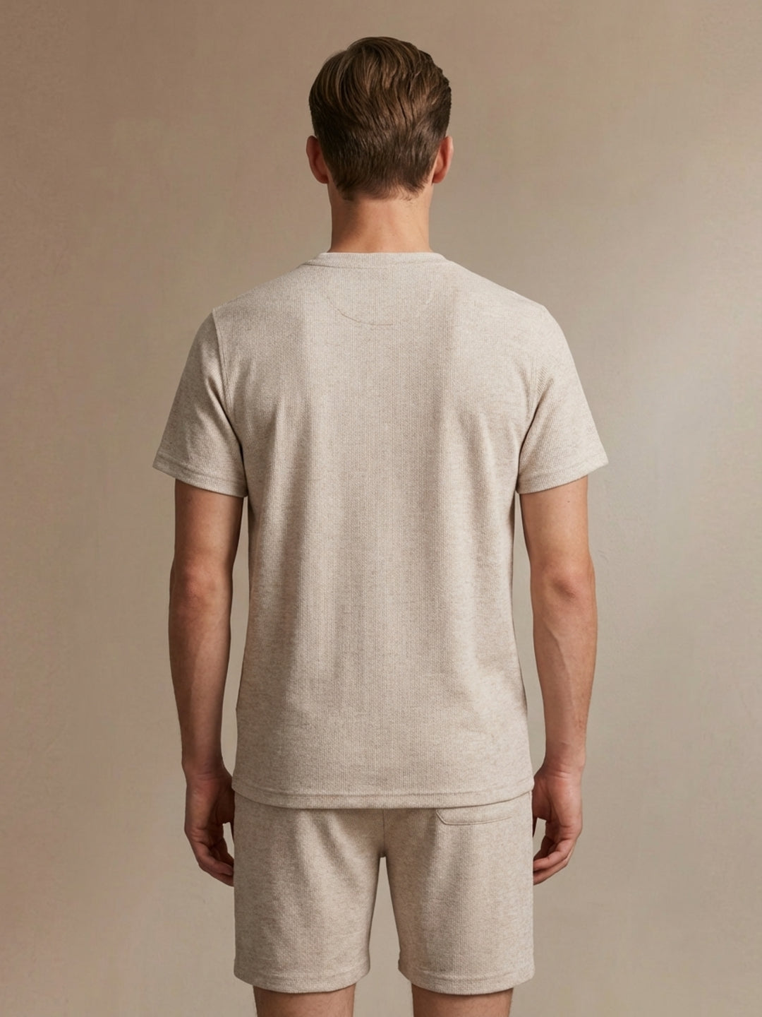 Iconic Men Beige Textured T-Shirt