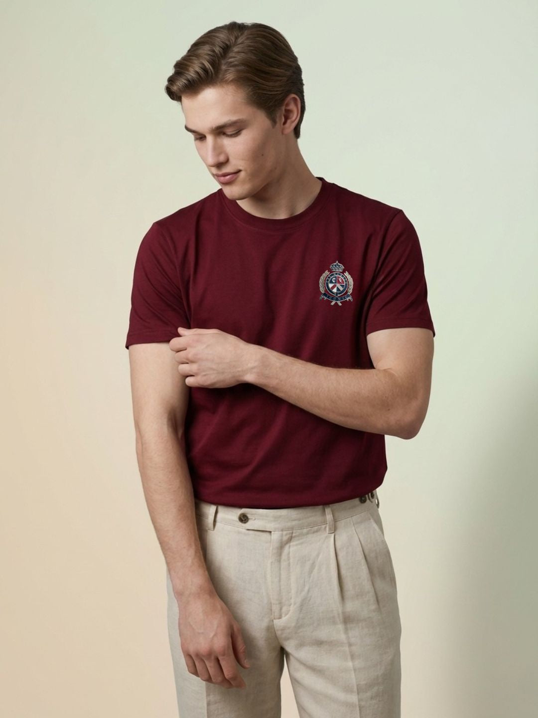 Iconic Men Maroon Solid Regular Fit Pure Cotton T-Shirt