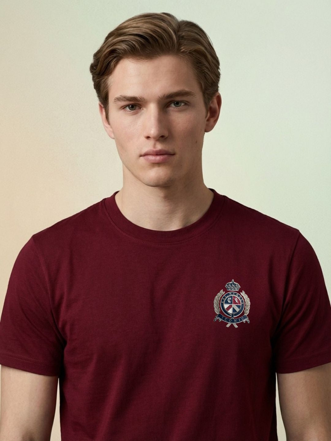 Iconic Men Maroon Solid Regular Fit Pure Cotton T-Shirt