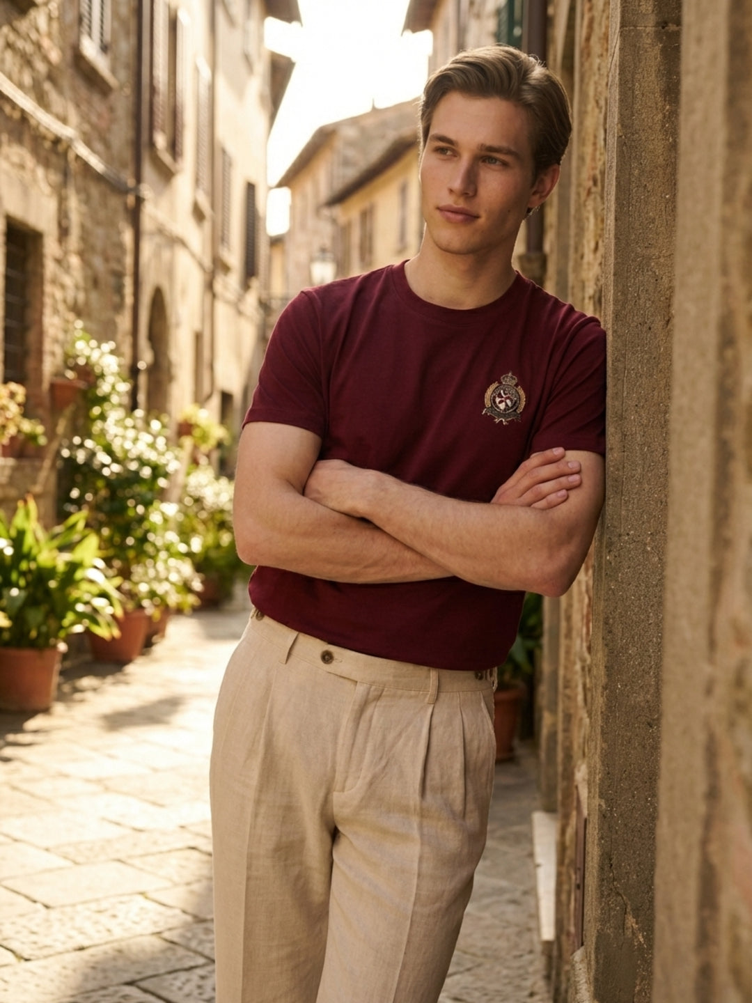 Iconic Men Cotton Maroon Solid T-Shirt