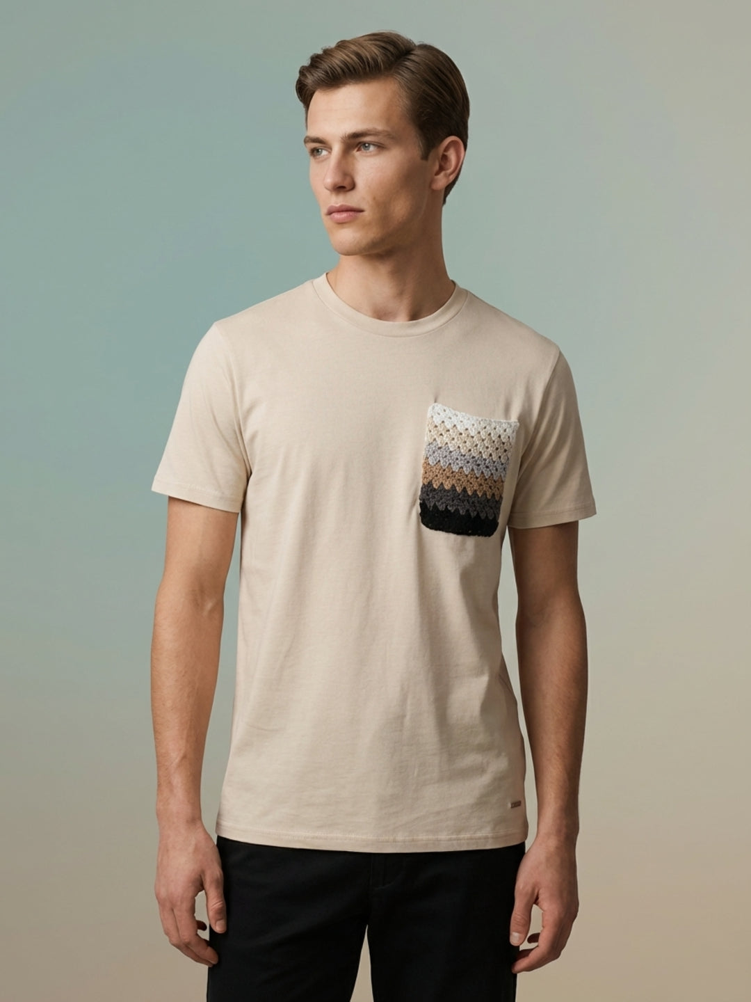 Iconic Men Cotton Beige Solid T-Shirt