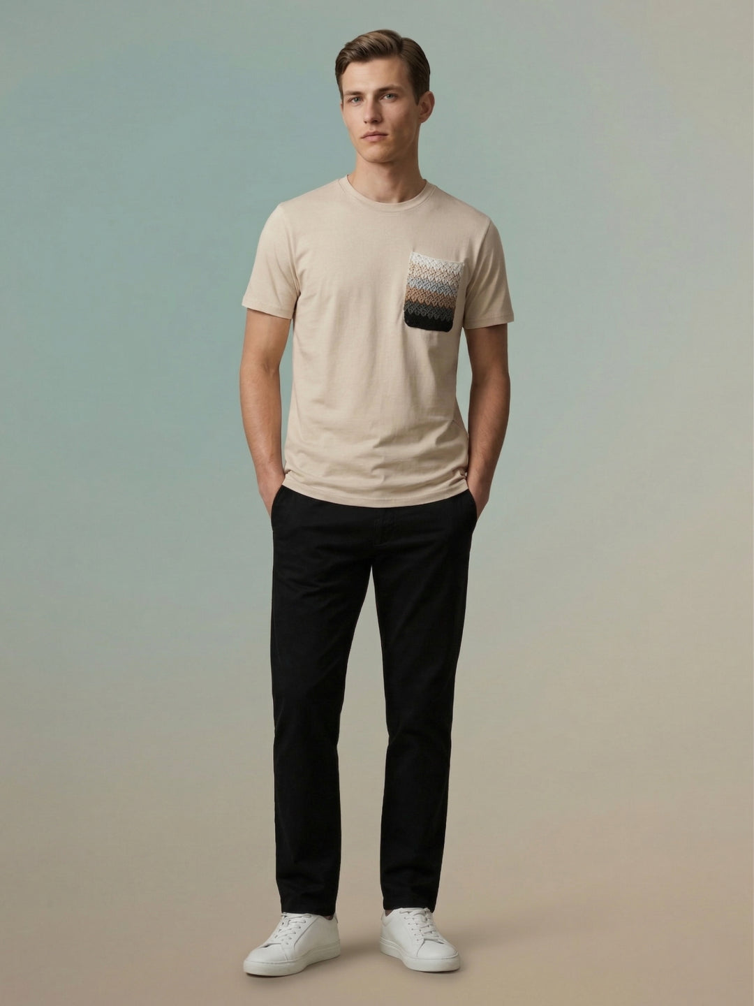 Iconic Men Cotton Beige Solid T-Shirt