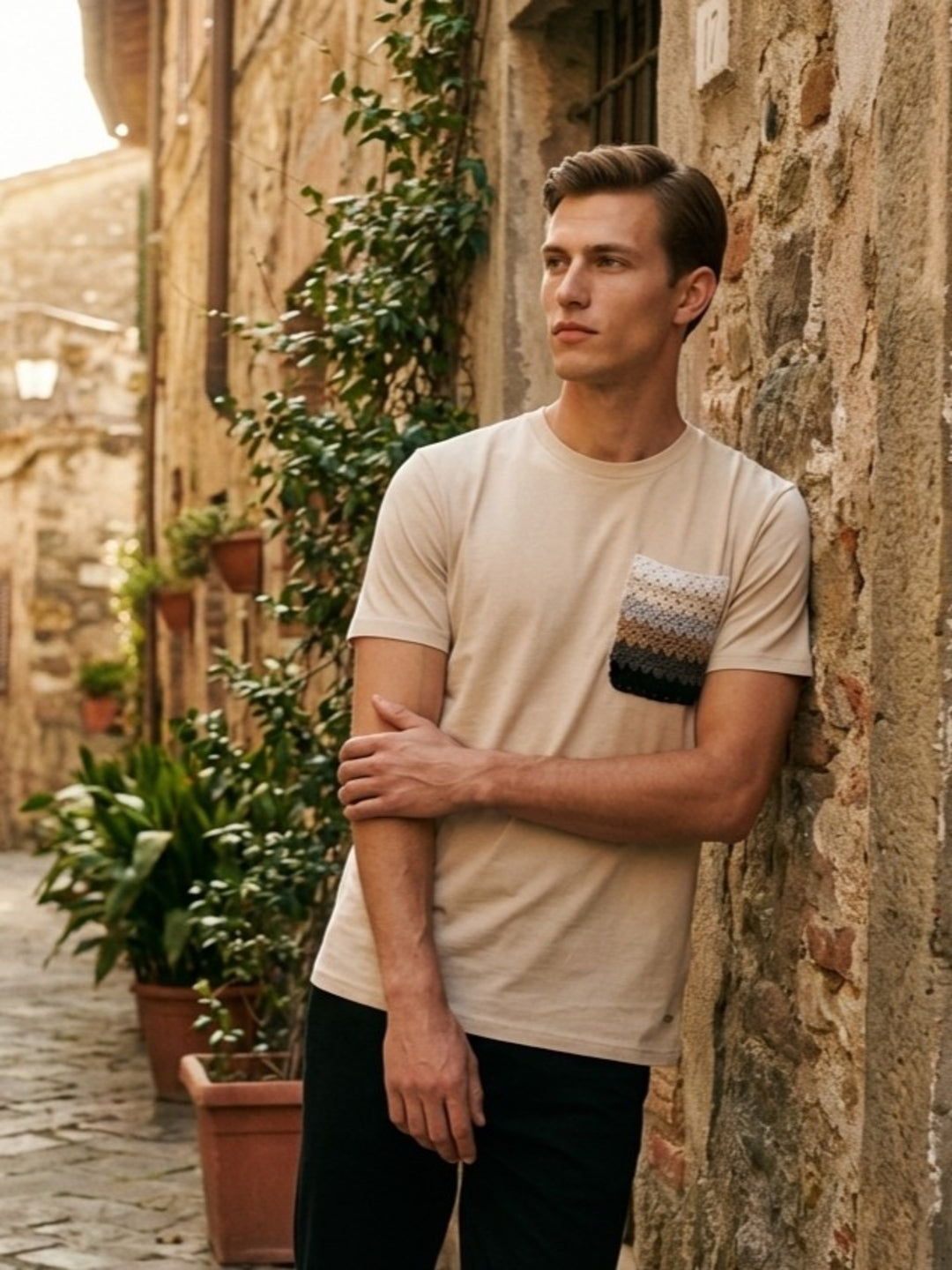 Iconic Men Cotton Beige Solid T-Shirt