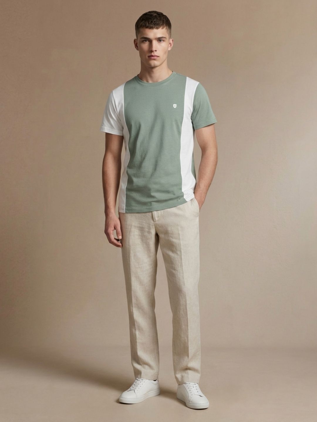 Iconic Men Green Colorblock Regular Fit Pure Cotton T-Shirt