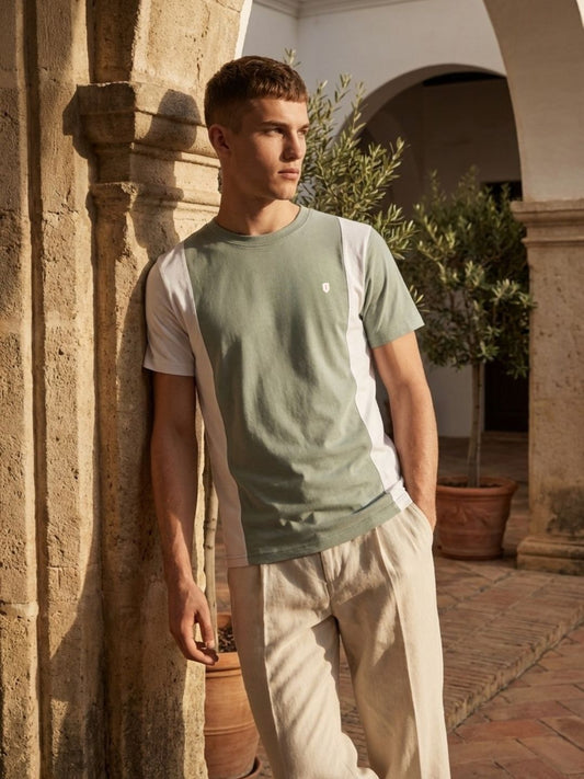 Iconic Men Green Colorblock Regular Fit Pure Cotton T-Shirt