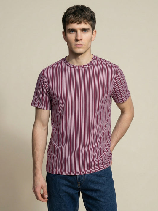 Iconic Men Maroon Striped T-Shirt