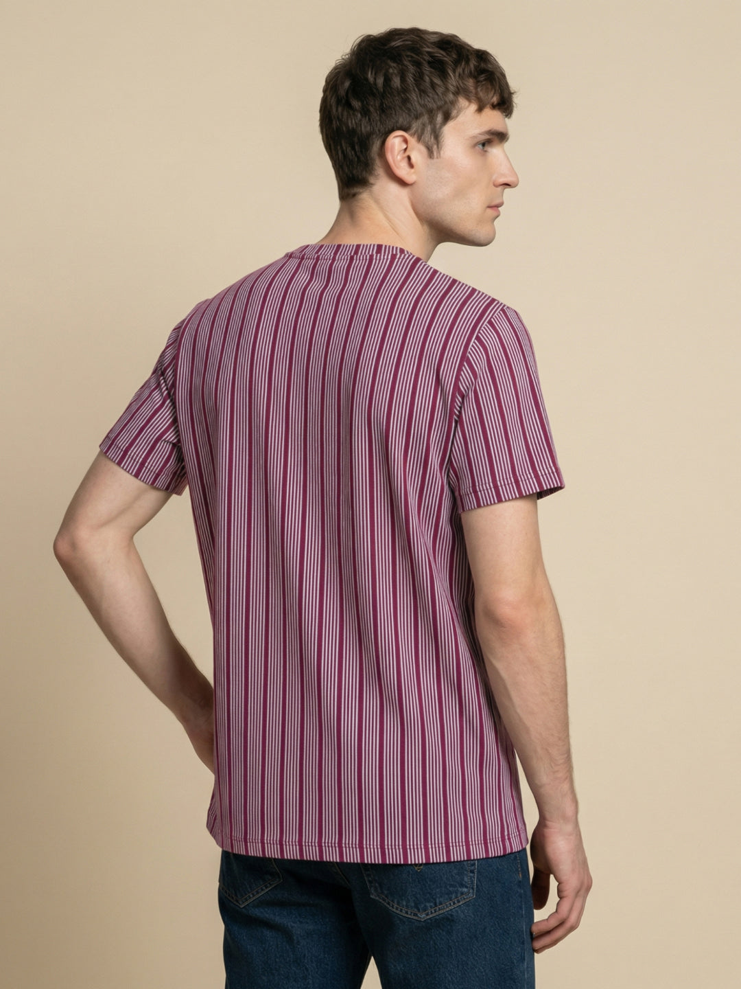 Iconic Men Maroon Striped Regular Fit T-Shirt