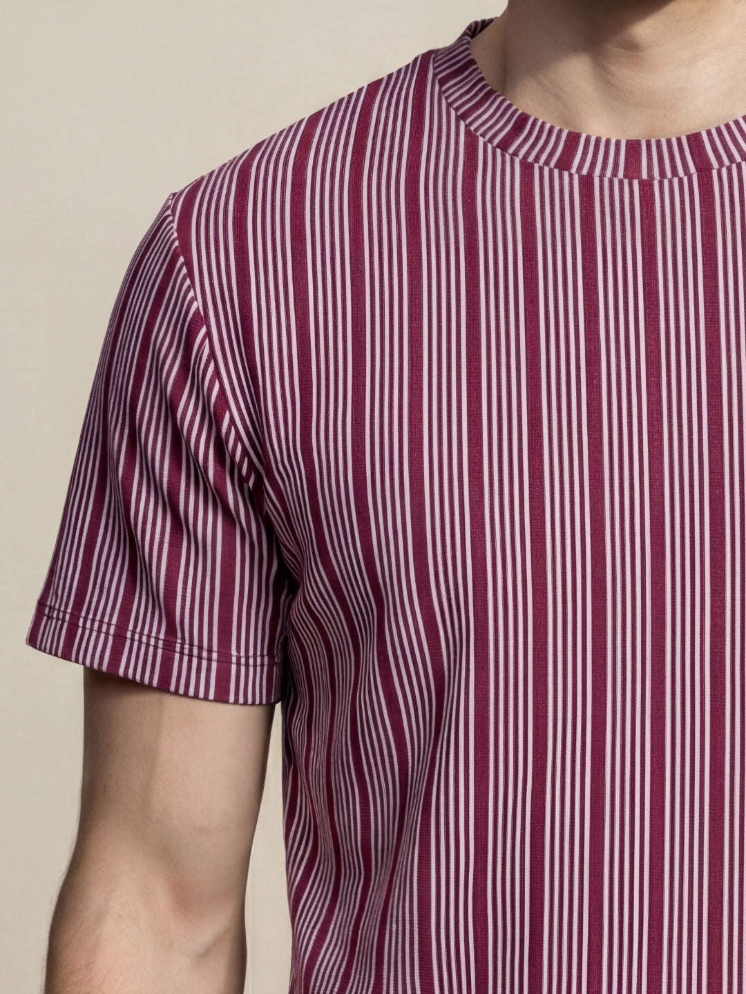 Iconic Men Maroon Striped Regular Fit T-Shirt