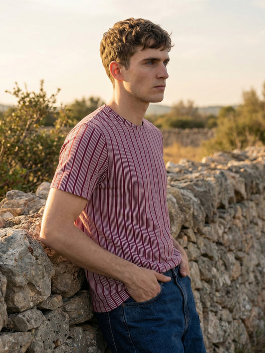 Iconic Men Maroon Striped T-Shirt
