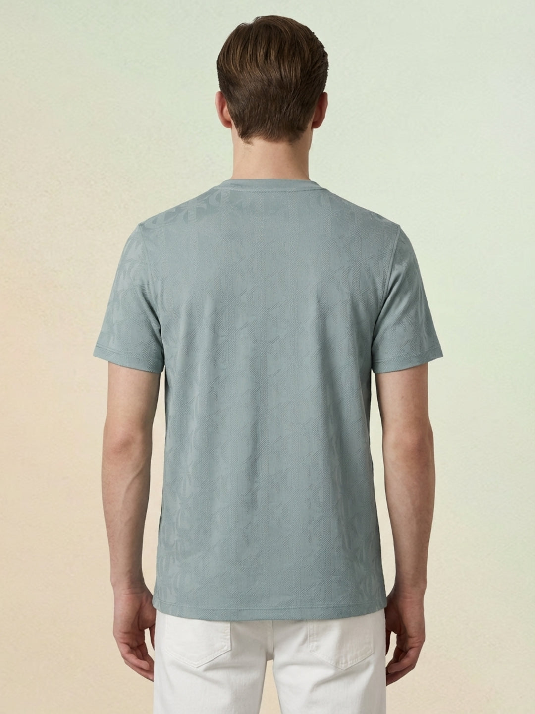Iconic Men Green Jacquard Cotton T-Shirt