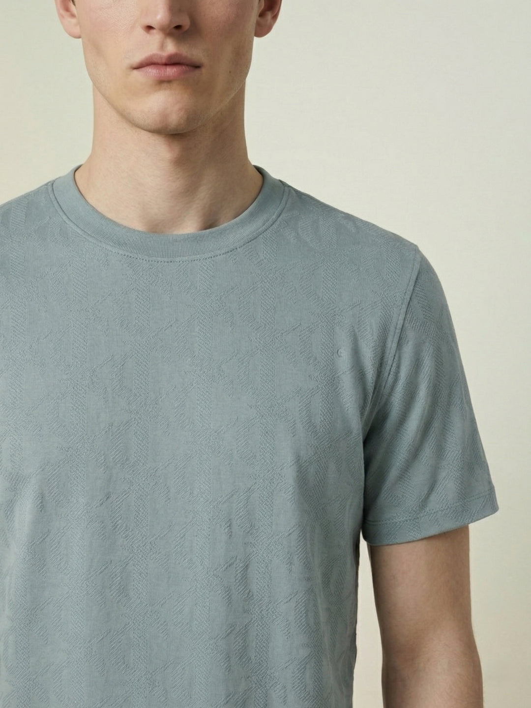 Iconic Men Green Jacquard Cotton T-Shirt