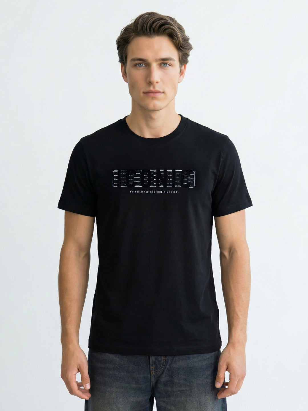 Iconic Men Black Graphic Print Regular Fit Pure Cotton T-Shirt