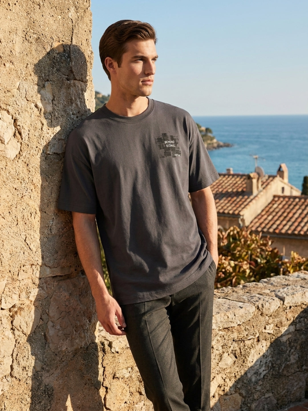 Iconic Men Grey Printed BOXY FIT Pure Cotton T-Shirt