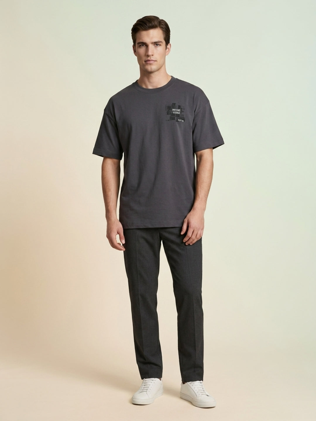 Iconic Men Grey Printed BOXY FIT Pure Cotton T-Shirt