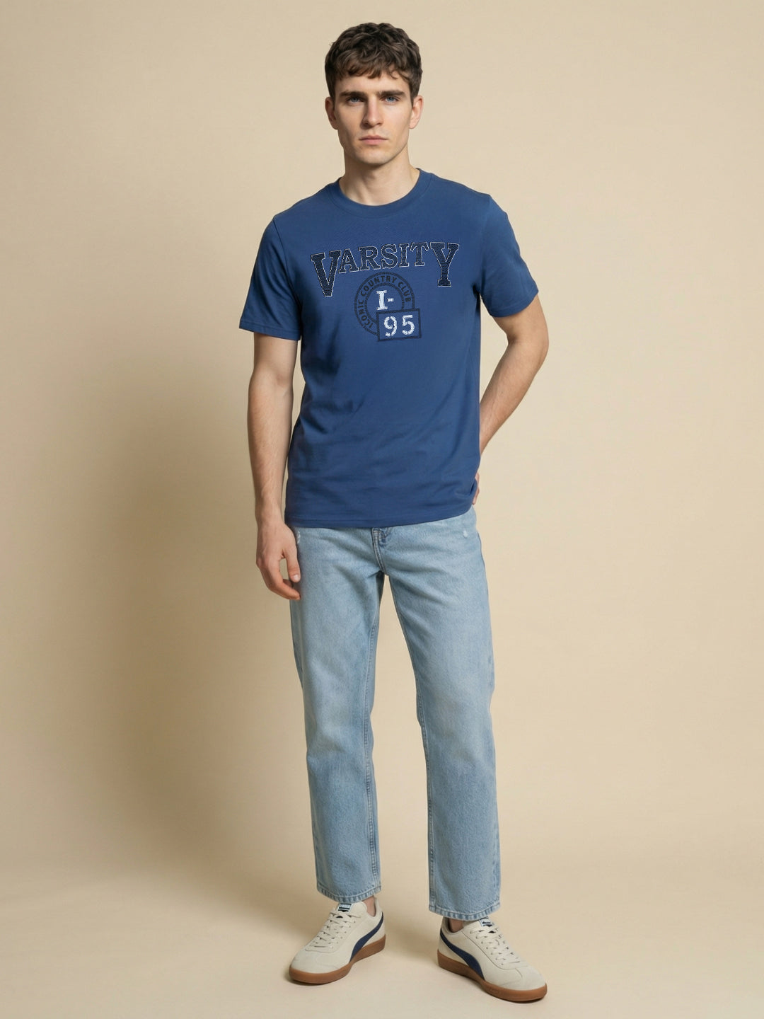Iconic Men Blue Graphic Print Regular Fit Pure Cotton T-Shirt