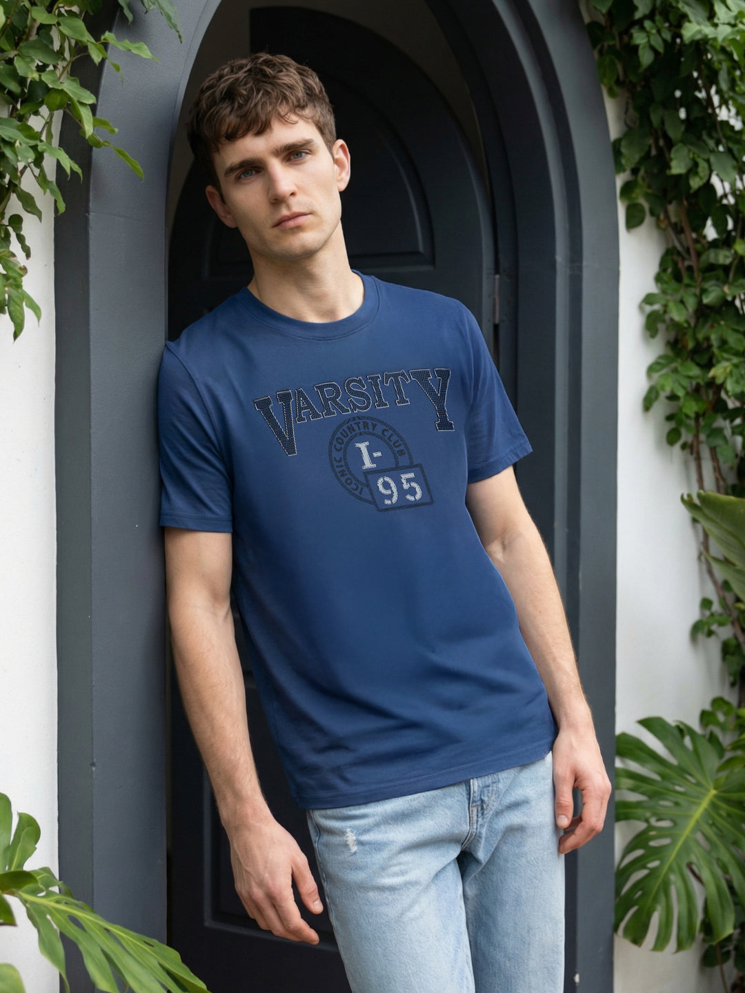 Iconic Men Blue Graphic Print Regular Fit Pure Cotton T-Shirt