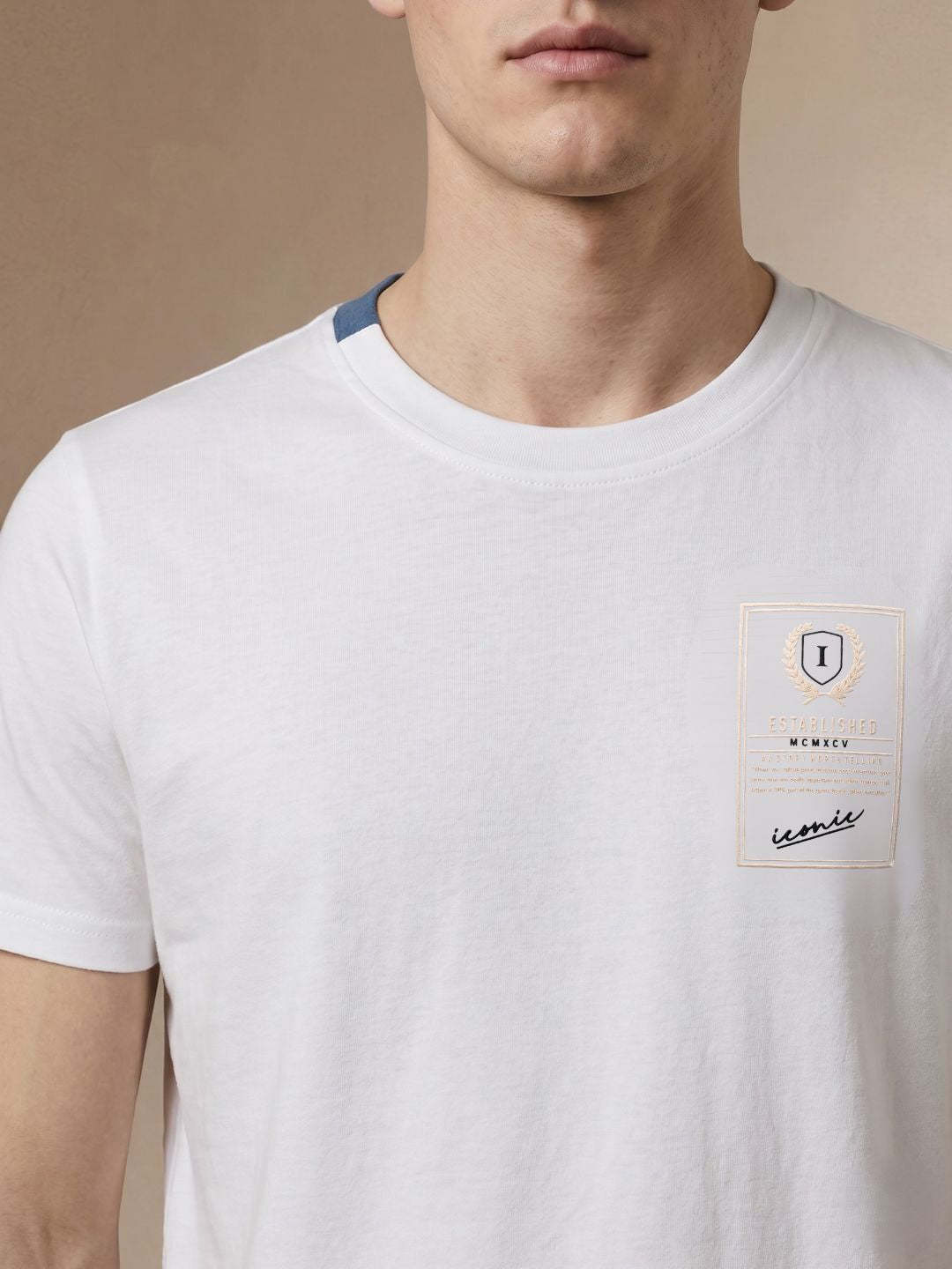 Iconic Men White Graphic Print Regular Fit Pure Cotton T-Shirt