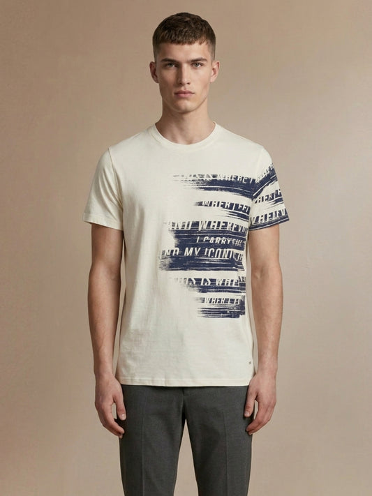 Iconic White Cotton Printed Men Tshirt