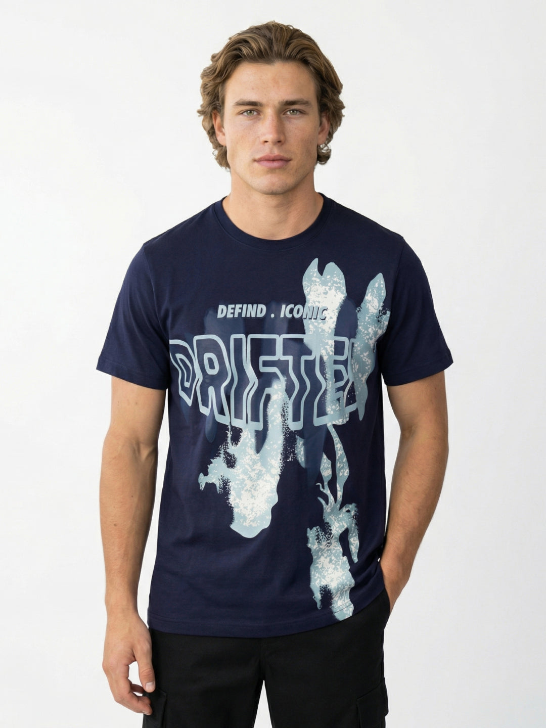 Iconic Men Cotton Navy Blue Graphic T-Shirt