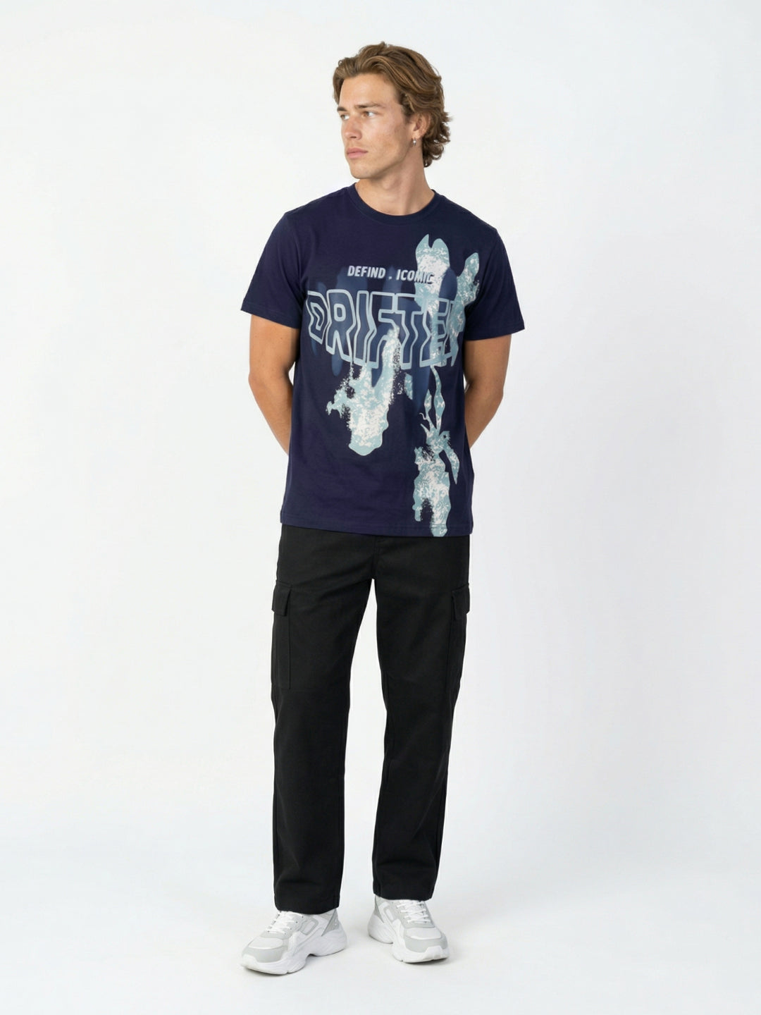 Iconic Men Cotton Navy Blue Graphic T-Shirt