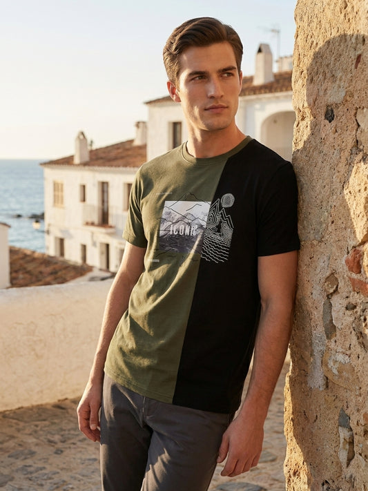 Iconic Green Cotton Printed Men Tshirt