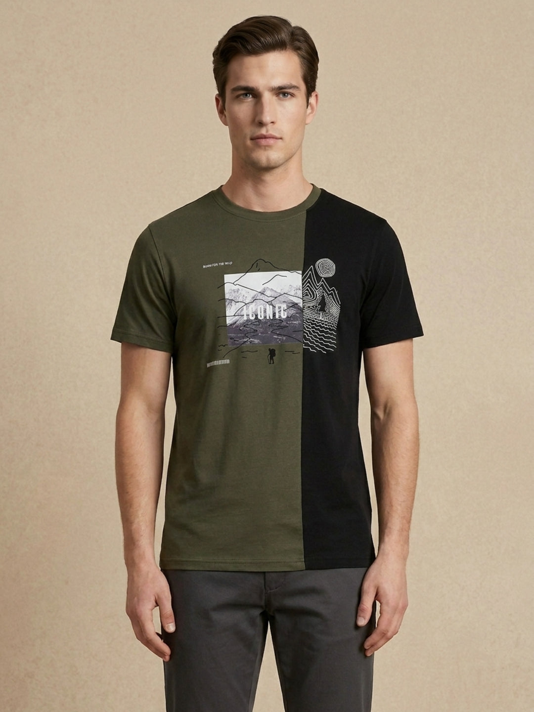 Iconic Green Cotton Printed Men Tshirt