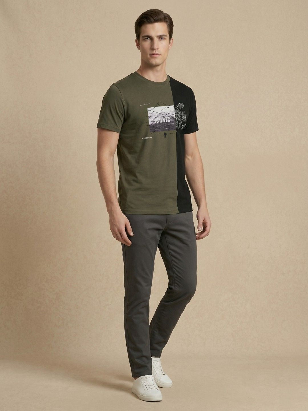 Iconic Men Green Graphic Print Regular Fit Pure Cotton T-Shirt