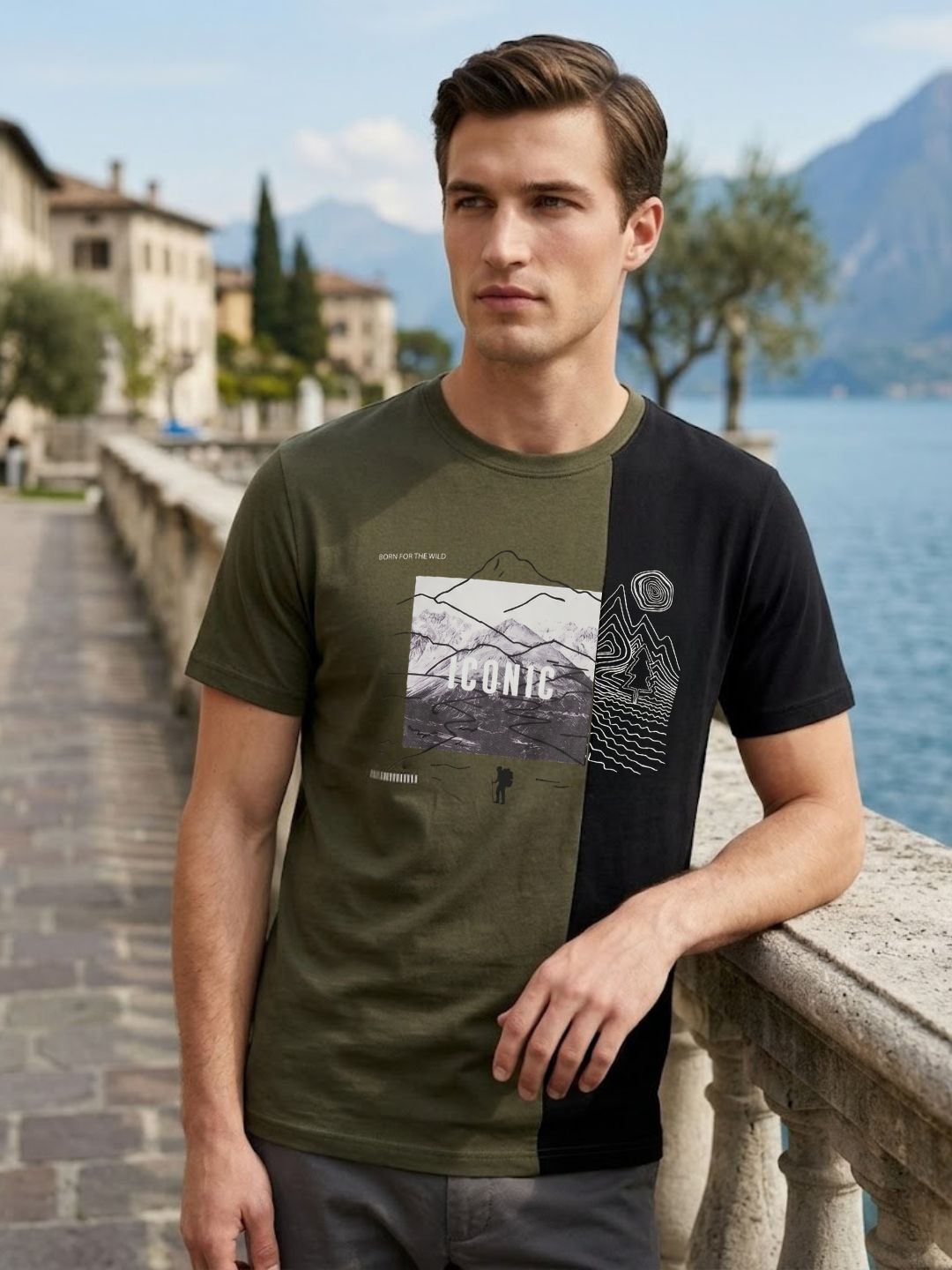 Iconic Men Green Graphic Print Regular Fit Pure Cotton T-Shirt
