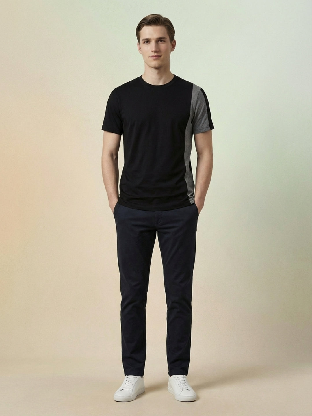 Iconic Men Black Colorblock Regular Fit T-Shirt