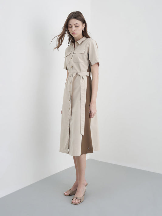 ICONIC Women Beige Colourblocked Dress