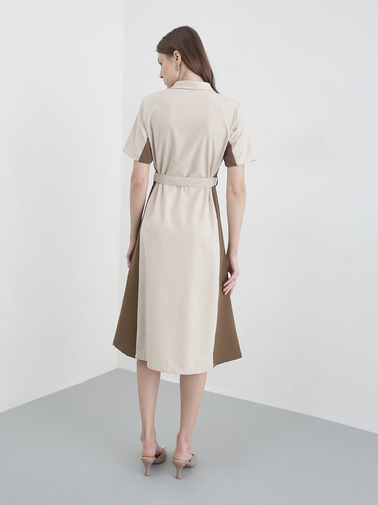 ICONIC Women Beige Colourblocked Dress