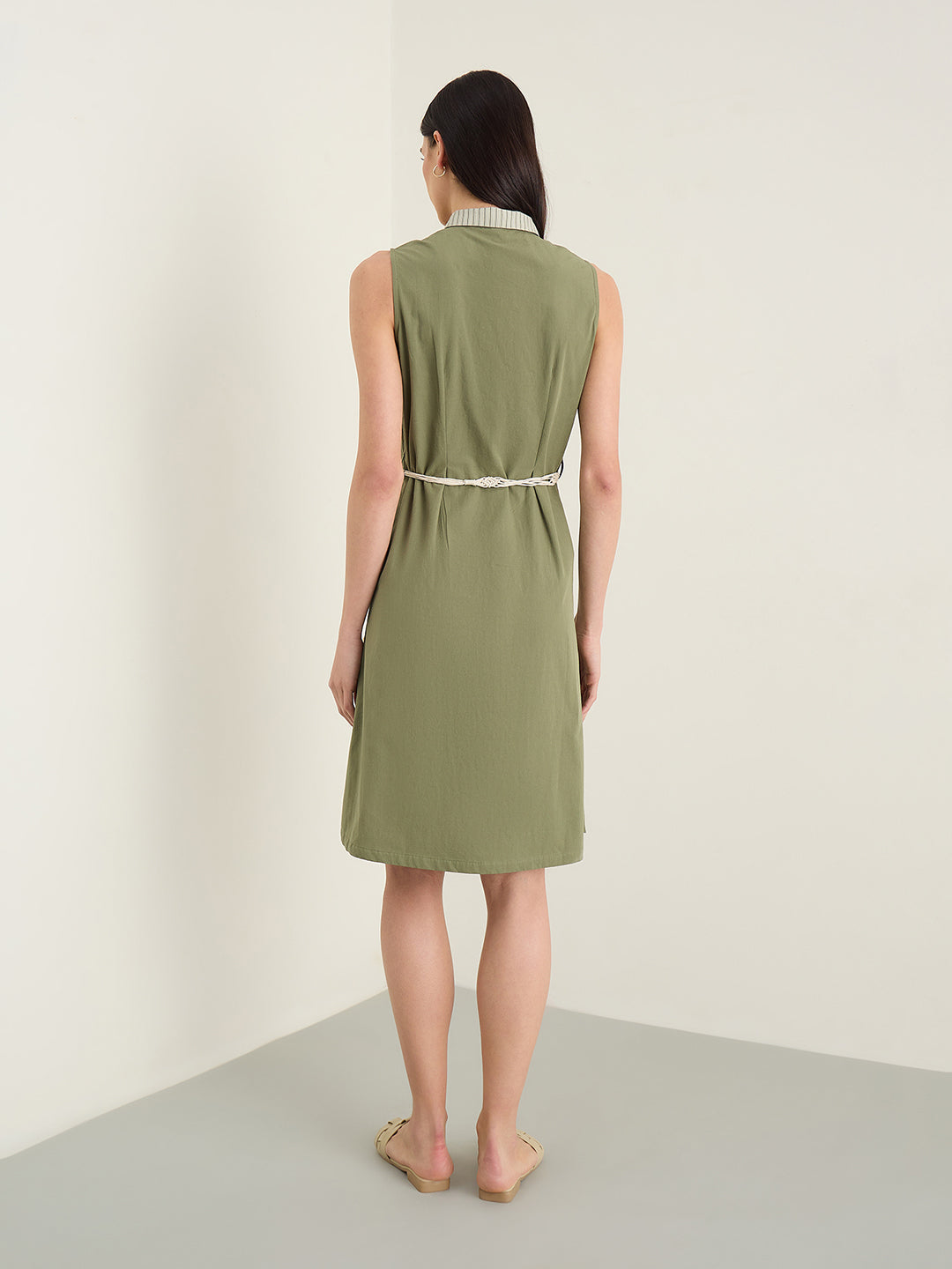 Iconic Women Olive Green Shirt Collar Dress