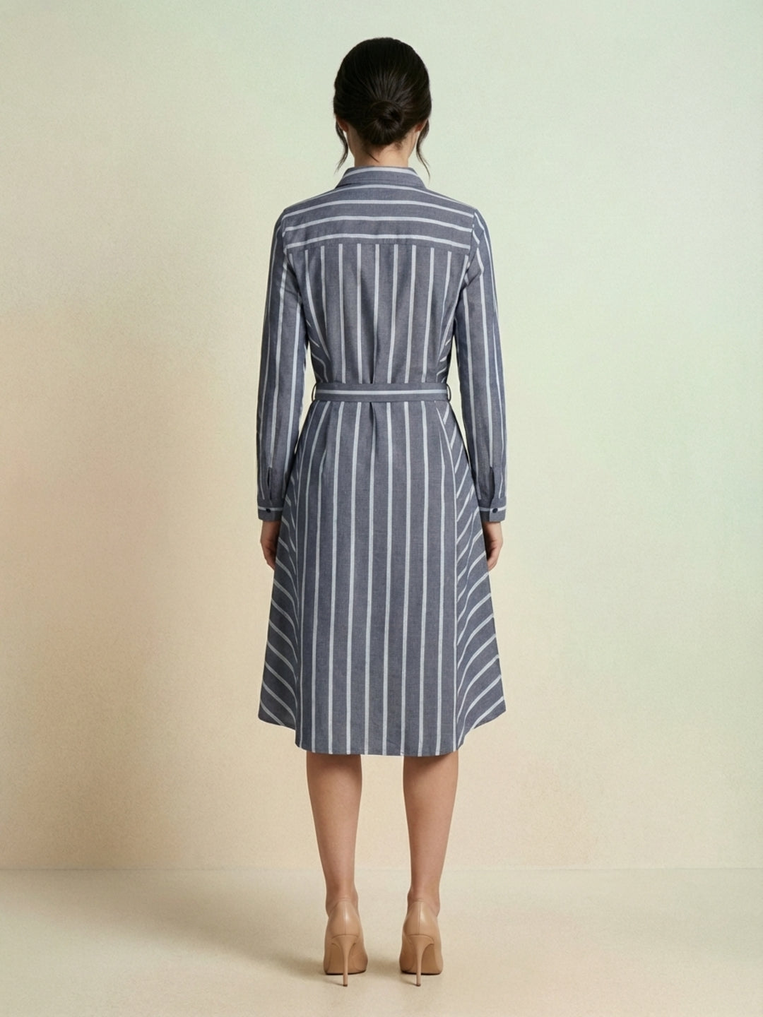 Iconic Women Blue Striped Shirt Dress With Self Fabric Belt