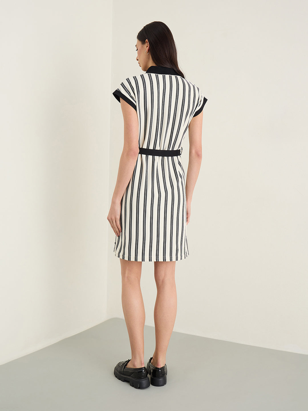 Iconic White Striped Stretchable Regular Fit Dress
