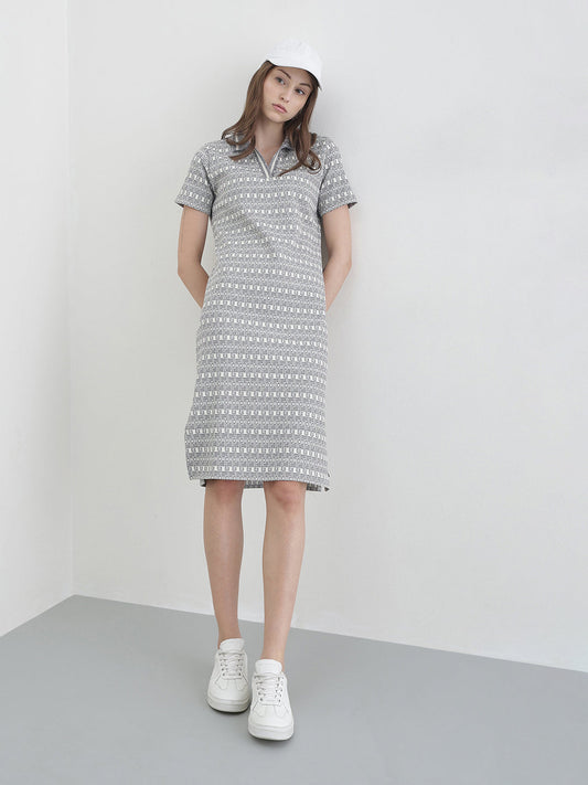 Iconic Grey Printed Stretchable Regular Fit Dress