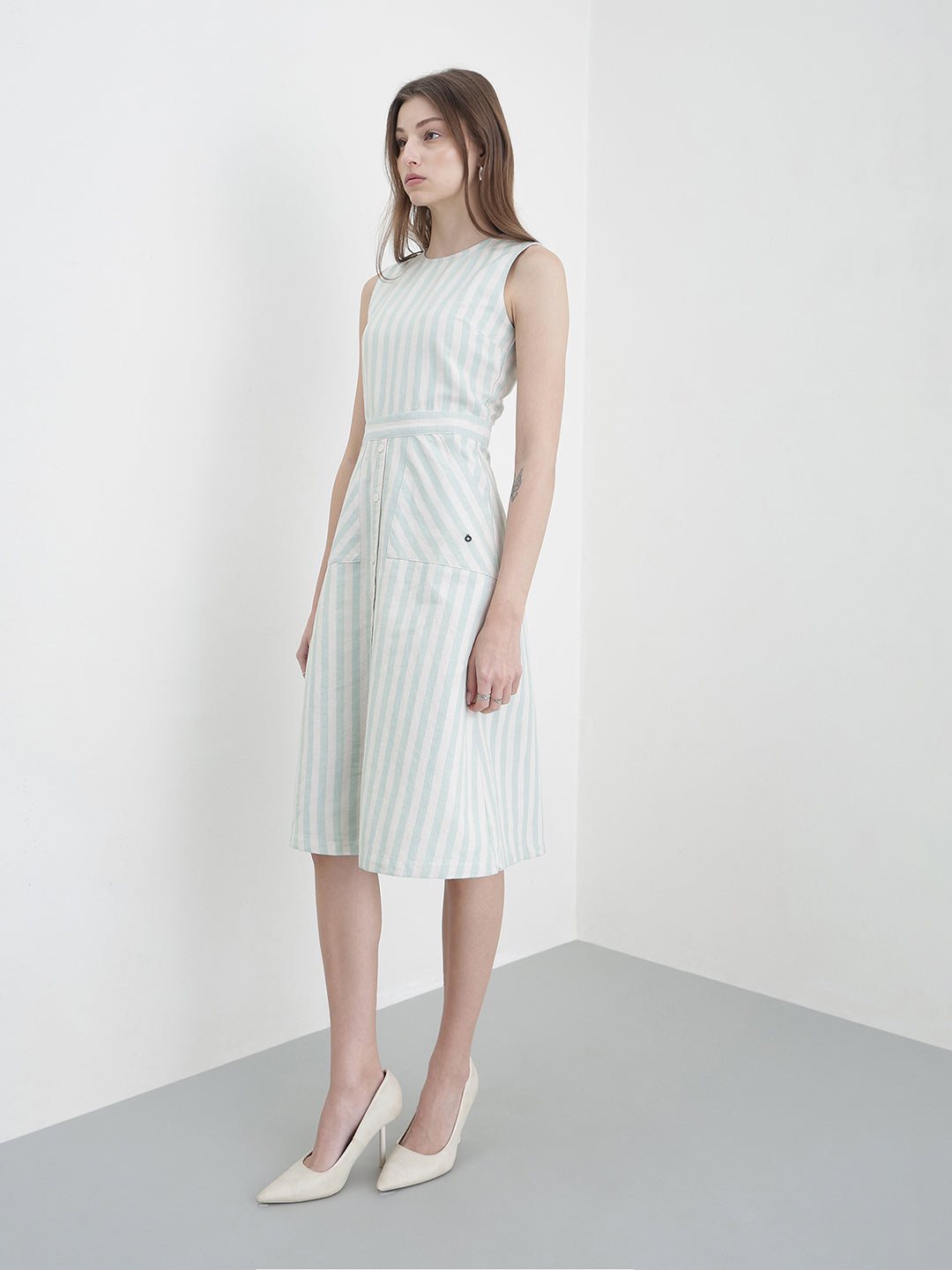 ICONIC Women Green Striped Dress