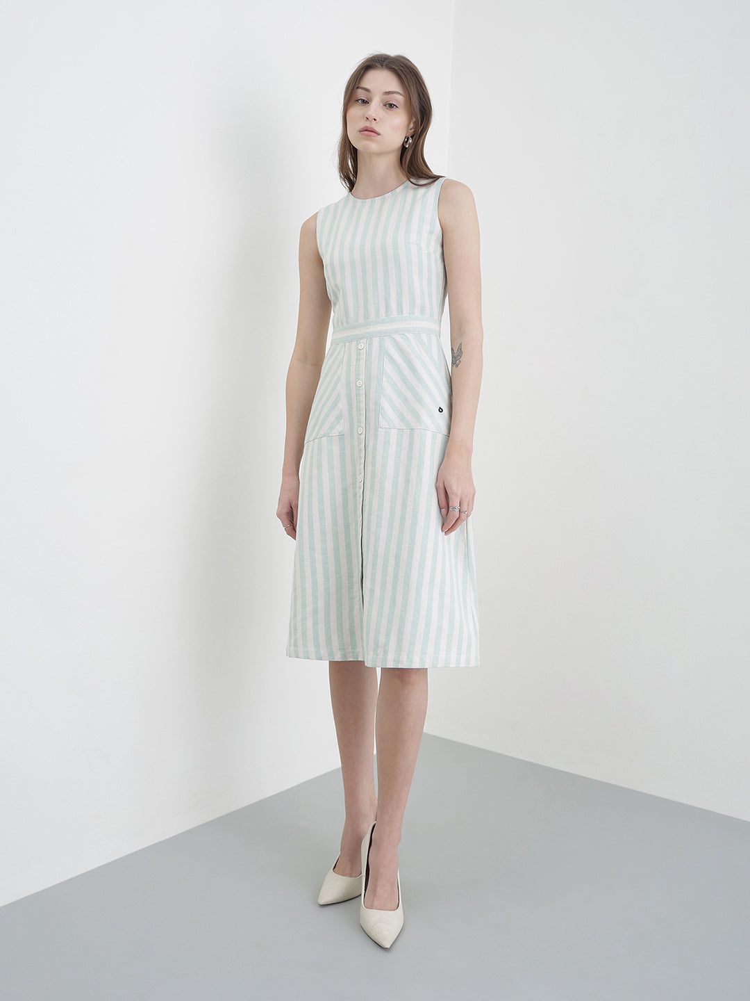 ICONIC Women Green Striped Dress