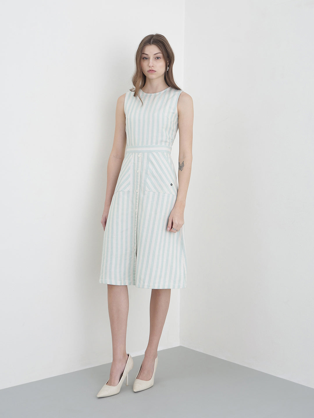 ICONIC Women Green Striped Dress