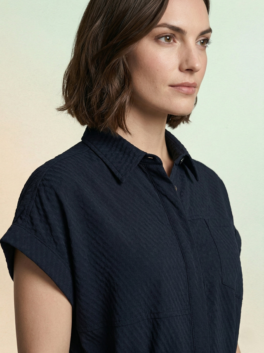 Iconic Women Navy Blue Textured Dress With Belt