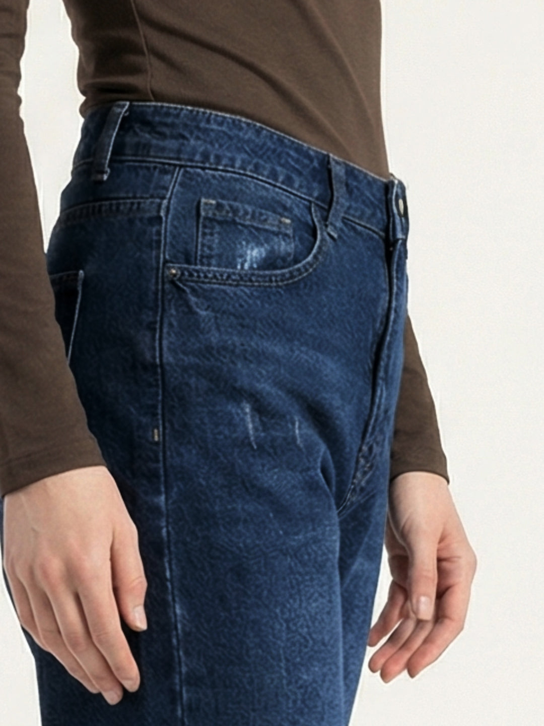 Iconic Women Navy Blue Solid Mid Rise Barrel Fit Jeans