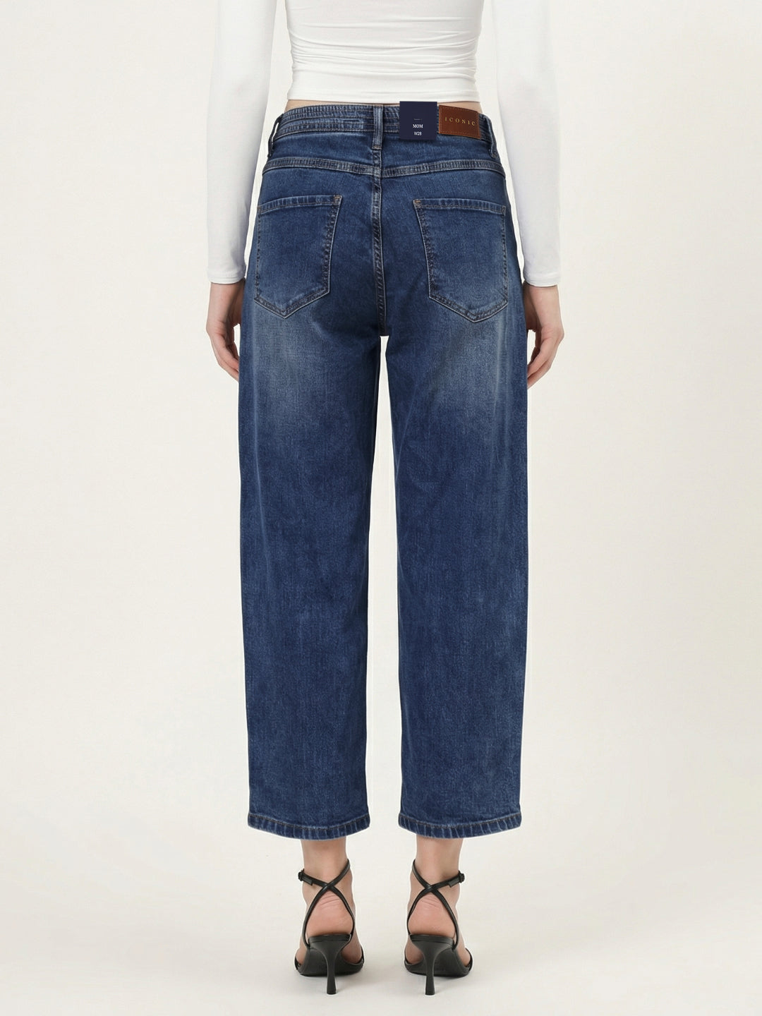 Iconic Blue Solid Stretchable Mom Fit Jeans