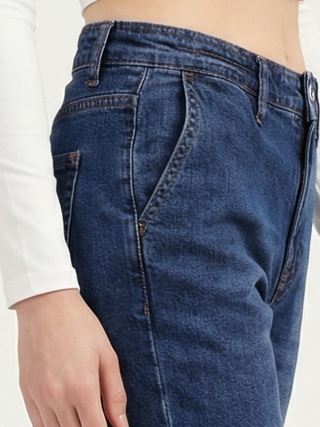 Iconic Blue Solid Stretchable Mom Fit Jeans