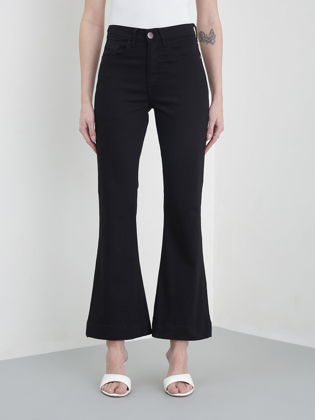 ICONIC Women Black Solid Bootcut Fit Jeans