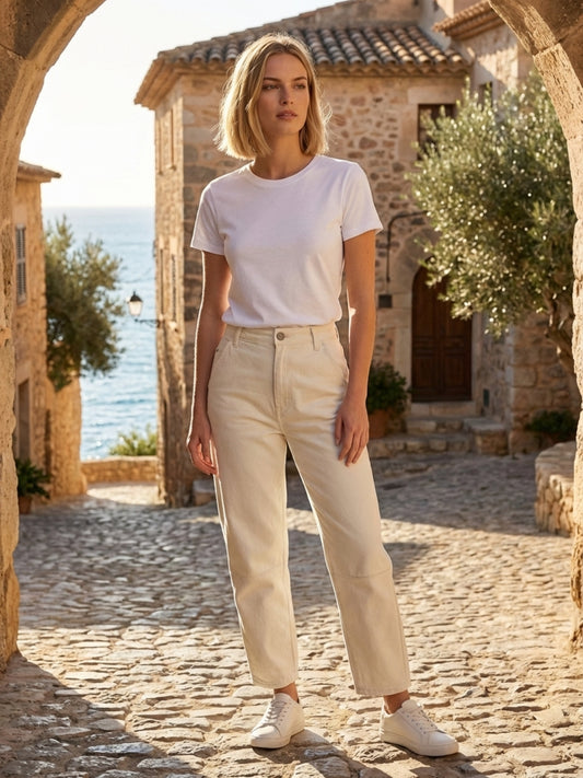 Iconic Women Off White Solid Relaxed Fit Jeans
