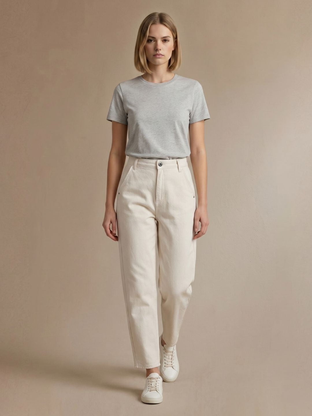 Iconic Off White Solid Stretchable Baggy Fit Jeans