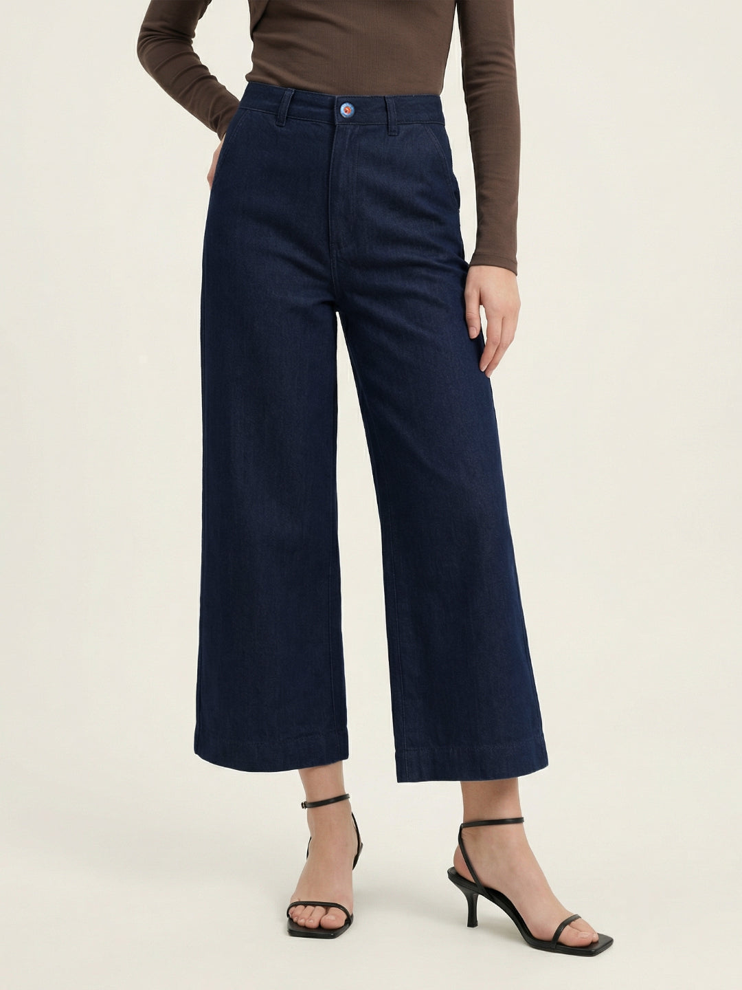 Iconic Navy Blue Solid Stretchable Flared Fit Jeans