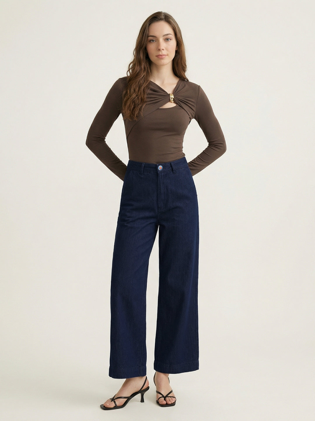 Iconic Navy Blue Solid Stretchable Flared Fit Jeans