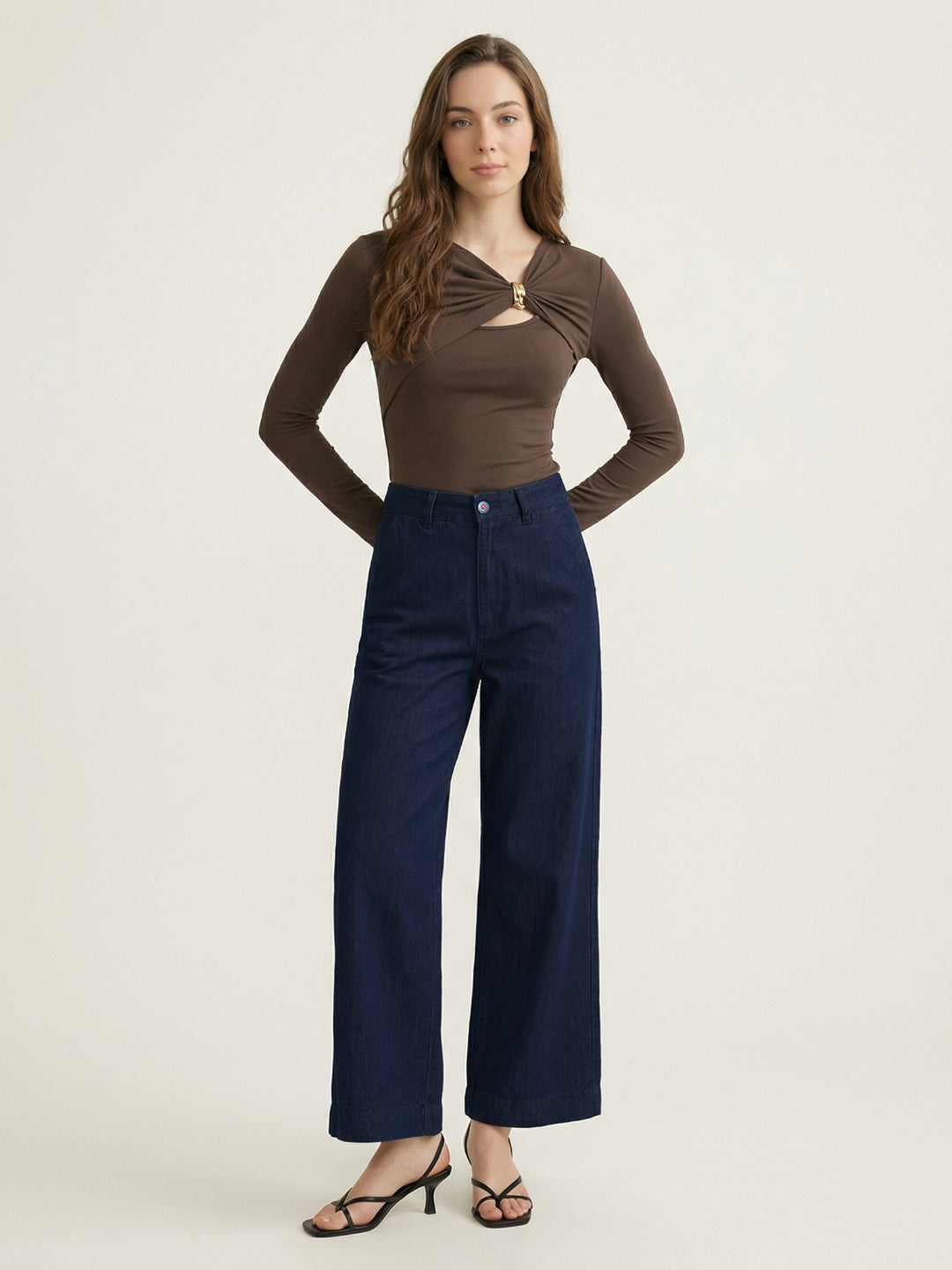 Iconic Navy Blue Solid Stretchable Flared Fit Jeans
