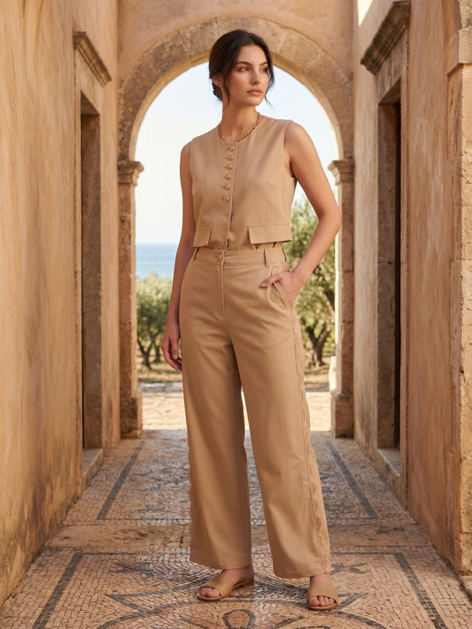 Iconic Beige Terry Women Straight Fit Pant