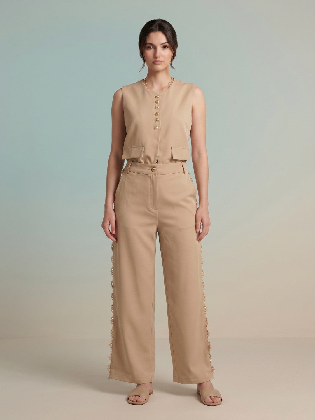 Iconic Beige Terry Women Straight Fit Pant